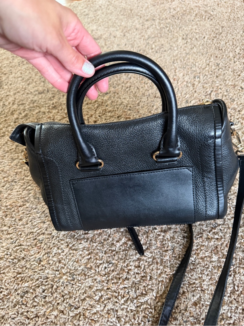Michael Kors Black Pebbled Leather Satchel with Gold Hardware and Shoulder Strap - Picture 4 of 5
